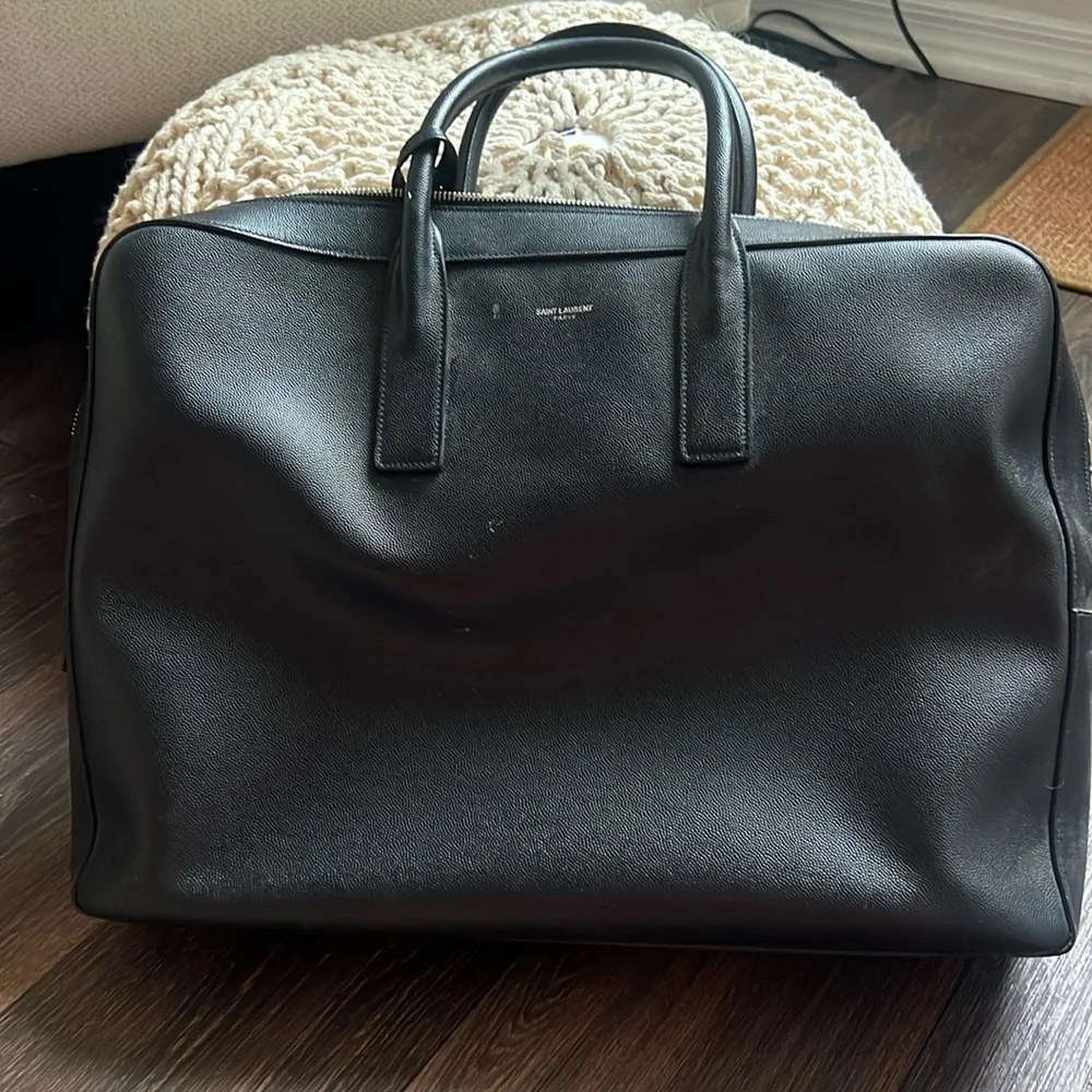 Saint Laurent Paris Black Grained Leather Briefcase Top Handle Work Bag Unisex